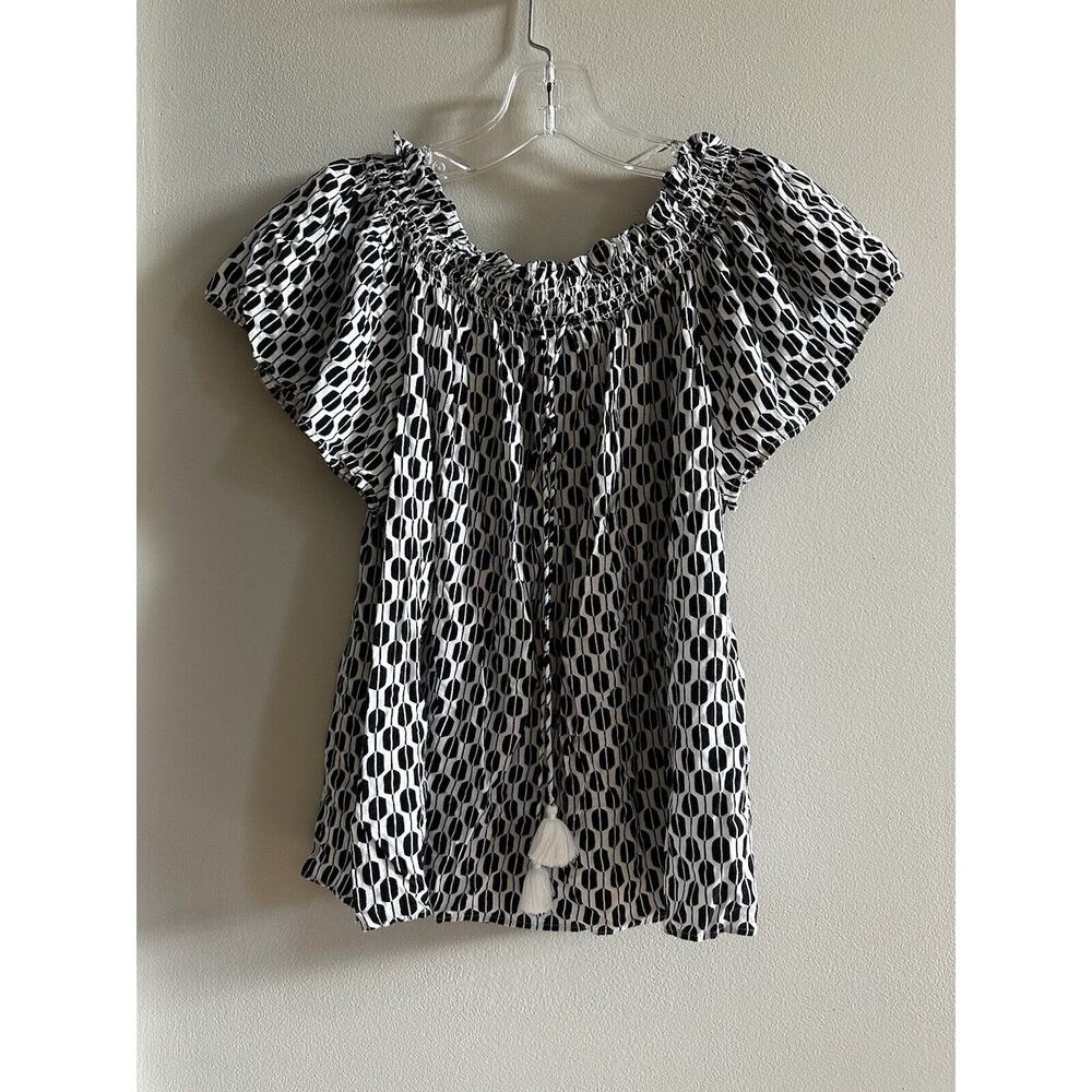 Kate Spade Arrow Black And White Off The Shoulder Peasant Top Size XS Boho